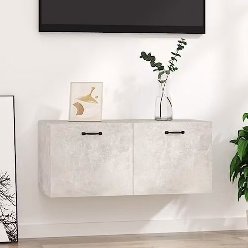 vidaXL Wall Cabinet in Concrete Grey, MDF with Internal Shelves and Hinged Doors, W: 80 cm, D: 36.5 cm, H: 35 cm – 2