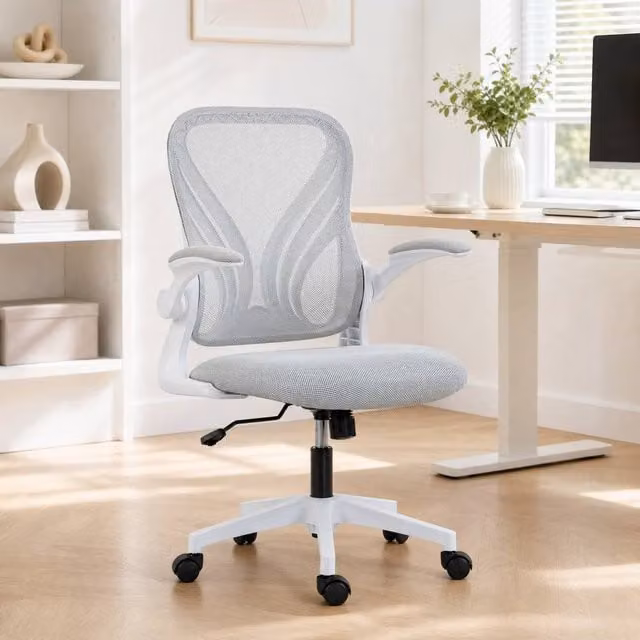 STILVORA Grey Fabric Task Chair with 360 Degree Swivel and Armrests for Home Office – 1