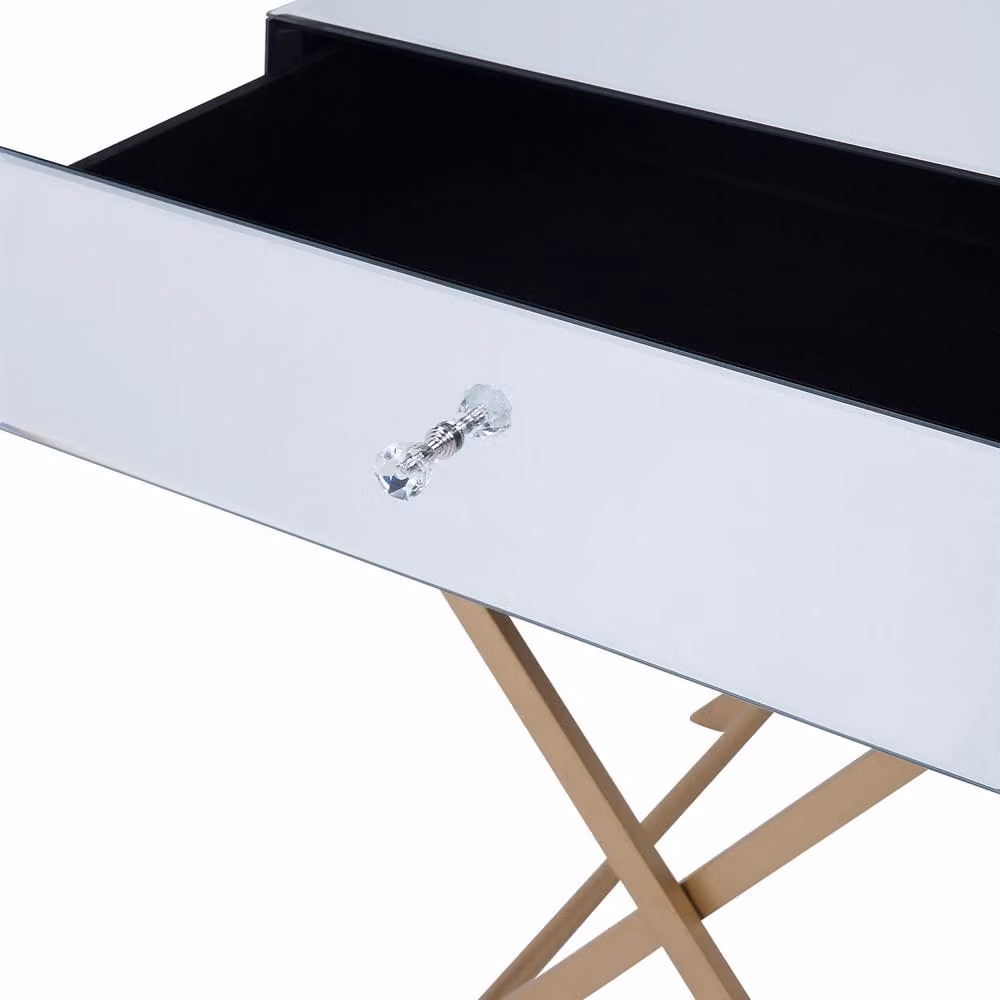 Wyld and Coco Side Table with Silver Mirrored Glass Top and Gold Legs, W: 50 cm, D: 40 cm, H: 70 cm – 3