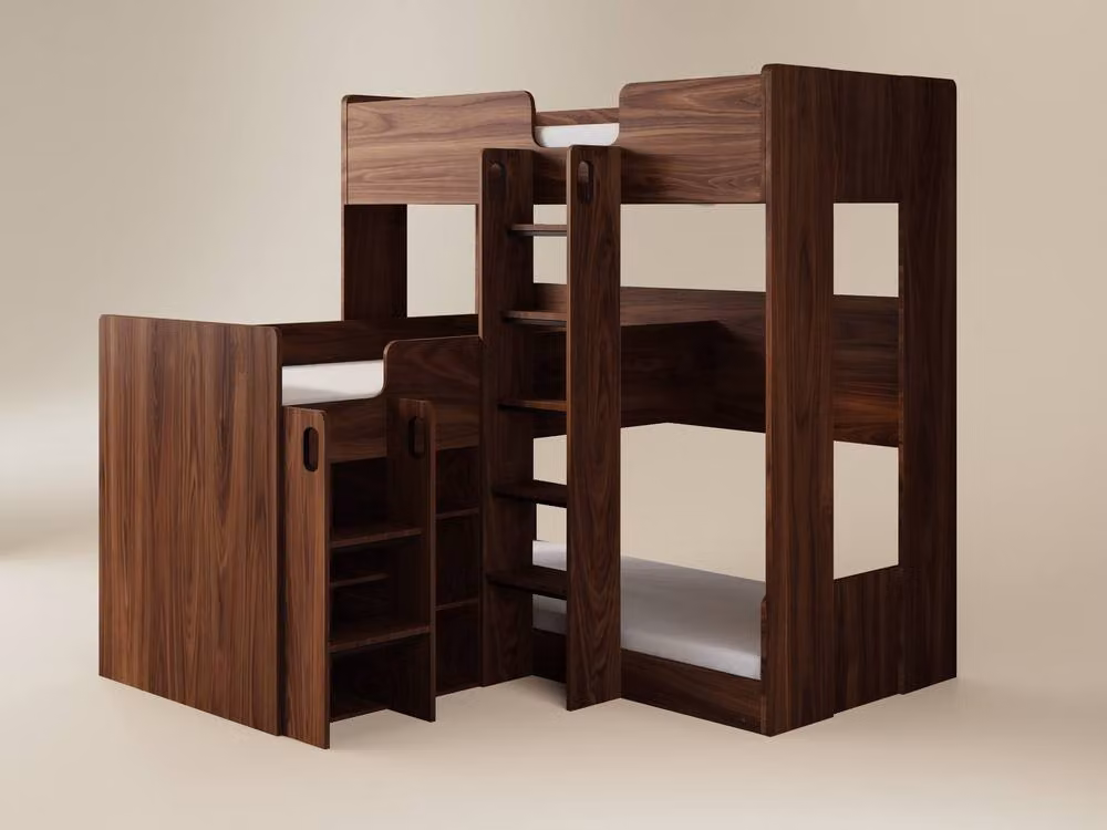 Flair Bode Triple Sleeper Bunk Bed in Walnut and Brown, W: 90 cm, D: 200 cm – 2