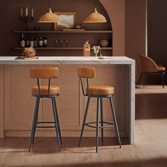 VASAGLE Set of 2 Industrial Swivel Bar Stools in Bronze and Brown