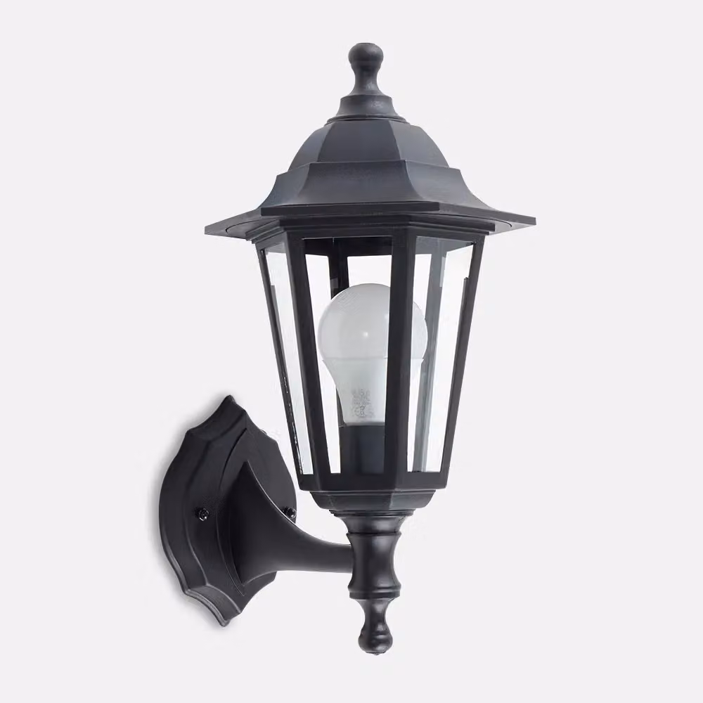 ValueLights Mayfair Pair of Traditional Black Outdoor Wall Lantern Lights, Set of 2, H 38.2 cm x W 21.2 cm x D 17.1 cm – 2