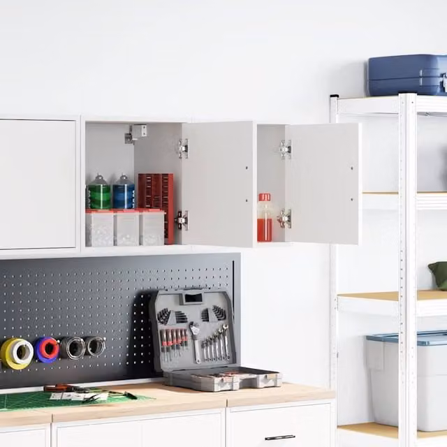 Berkfield Home Set of 2 White Wall Mounted Garage and Workshop Cabinets in Matt MDF