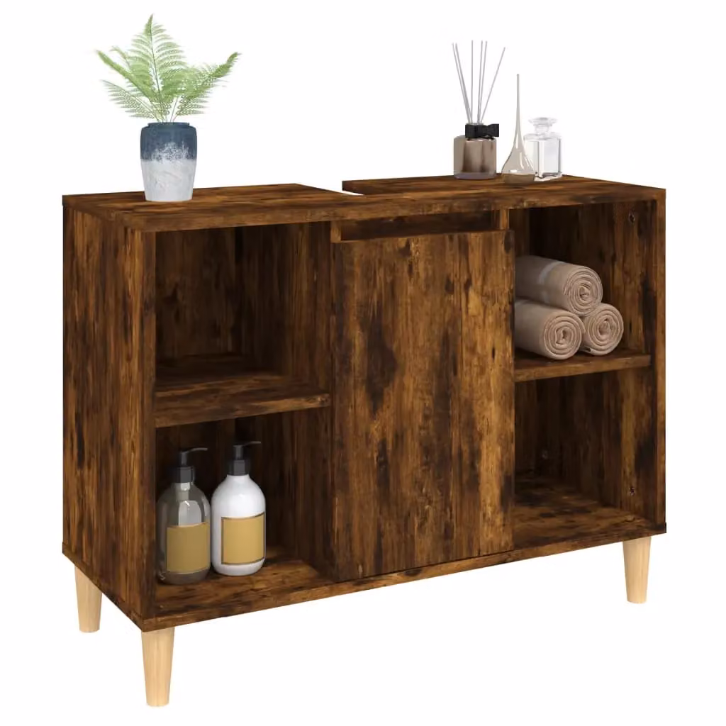 Berkfield Home Smoked Oak Sink Cabinet in Brown, W/D/H: 80 x 33 x 60 cm – 3