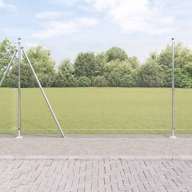 Berkfield Home Welded Wire Fence with 7 Flanged Posts, Galvanised Steel, Silver, 1.6 x 10 m – 1
