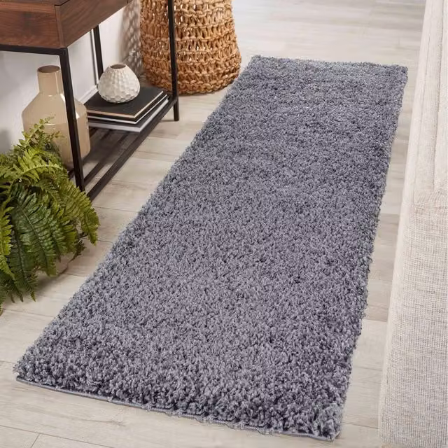 Desire Rugs Plain Fluffy Shaggy Area Rug in Dark Grey, W: 60 cm, L: 220 cm