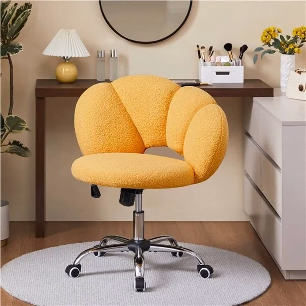 Kelvenix Yellow Bouclé Fabric Swivel Makeup Vanity Chair with Castors – 2