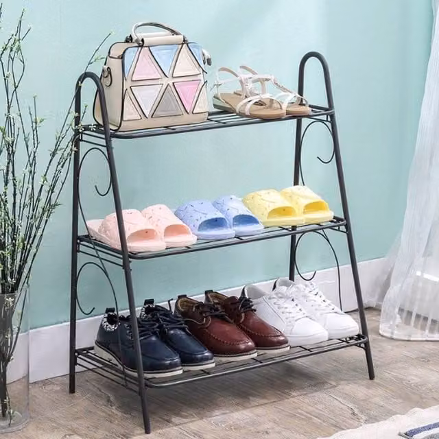 FORGEVIO 3 Tier Metal Display Ladder Storage Rack in Matt Black, H 72.0 x W 63.0 x D 31.0 cm – 1