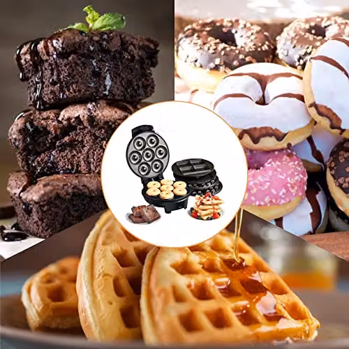 VonShef 3 in 1 Waffle, Brownie and Doughnut Maker with Non-Stick Removable Plates, 800W, Black – 8
