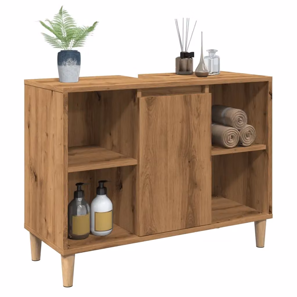 Berkfield Home Artisan Oak Bathroom Cabinet in Brown, W/D/H: 80 x 33 x 60 cm – 4