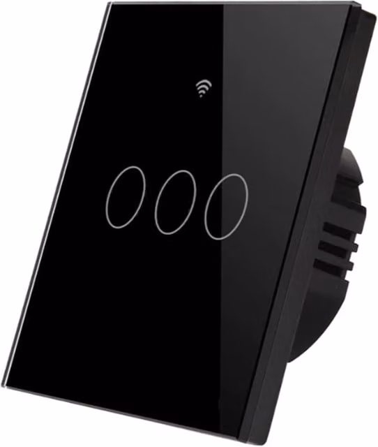 Ener-J 3 Gang Smart WiFi Touch Light Switch in Black Glass, No Neutral Required, Compatible with Amazon Alexa and Google Assistant