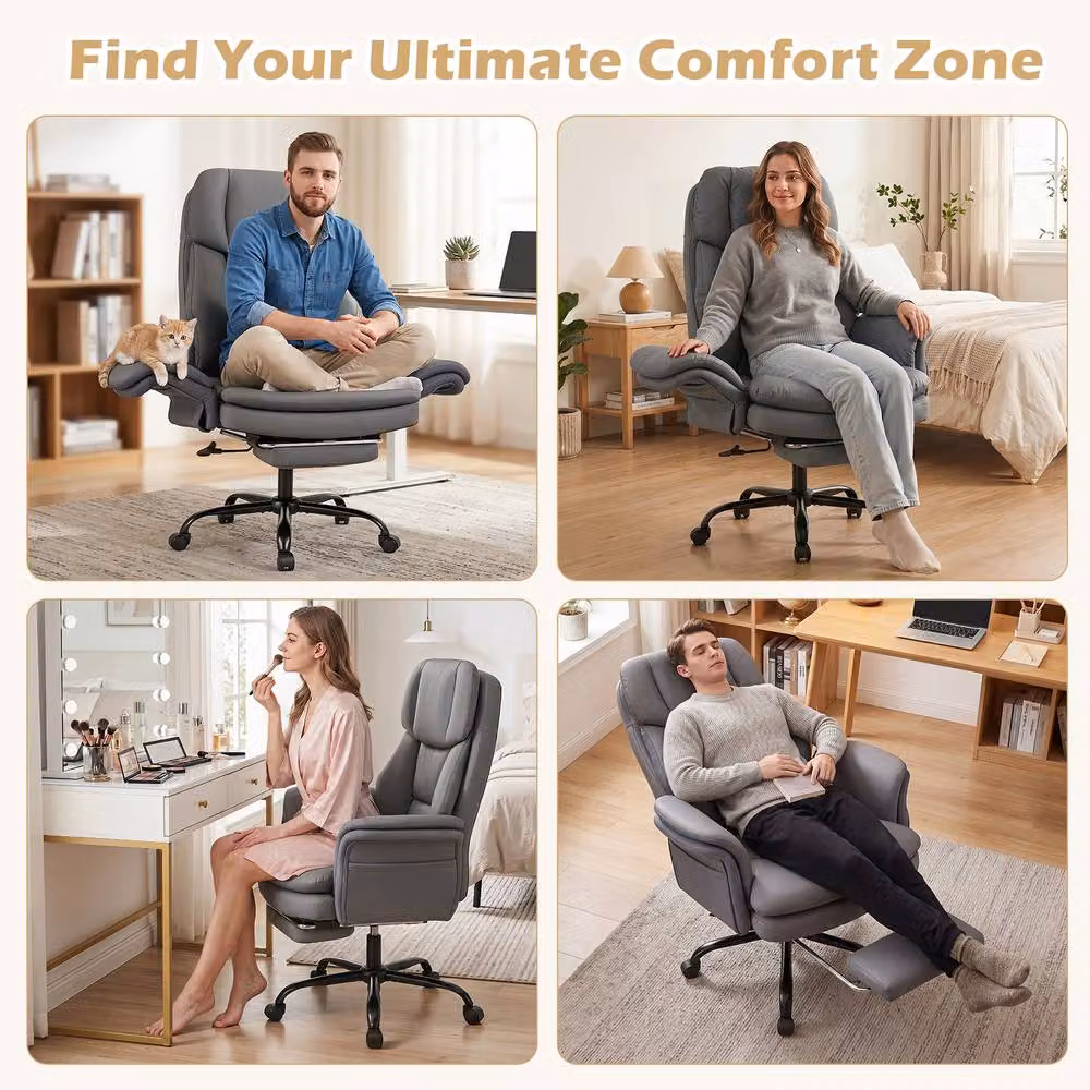 Gymax Grey Leather Executive Office Chair with Headrest and Armrests – 8