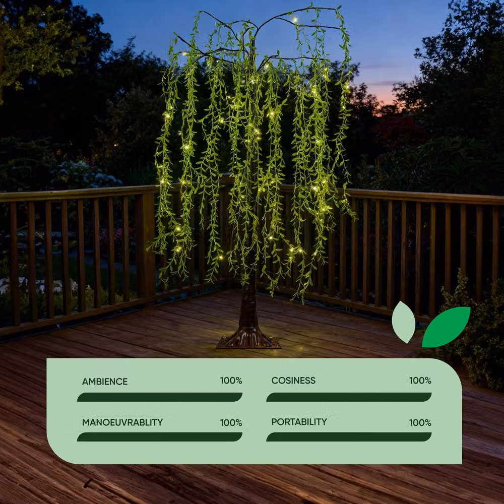 Gardenwize Solar Willow Tree Lights with 120 Warm White LEDs in Green – 3
