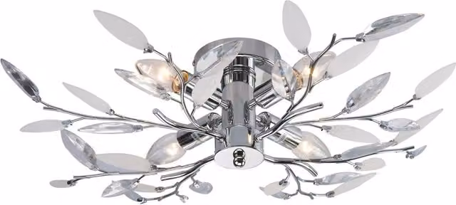 Modern Organic Birch Semi Flush Ceiling Light with Clear and White Leaves by Happy Homewares in Silver and Chrome – 1