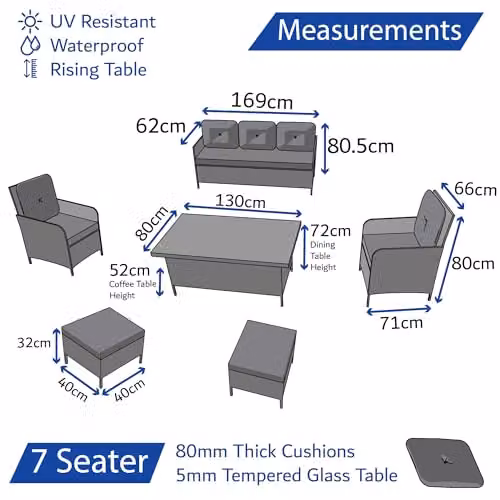 Home Treats 7 Seater Rattan Dining Set with Rising Table and Grey Cushions – 2