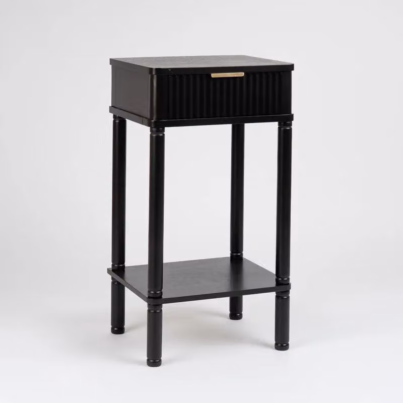 Scottish Everlastings Ltd Black Matt Modern Square Side Table with Ribbed Drawer, W/D/H: 30.0 x 35.5 x 66.0 cm – 2