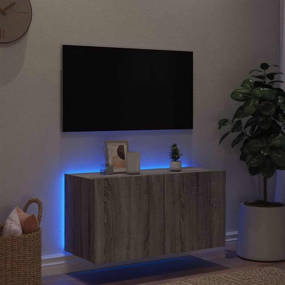 Berkfield Home TV Wall Cabinet with LED Lights in Grey Sonoma, W/D/H: 80 x 35 x 41 cm – 2