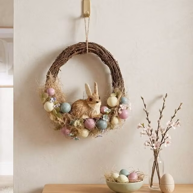Garden Greatness Multicolour Straw Bunny Easter Wreath