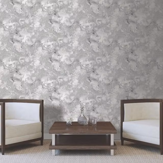 Debona Abstract Liquid Marble Effect Wallpaper in Silver and Grey
