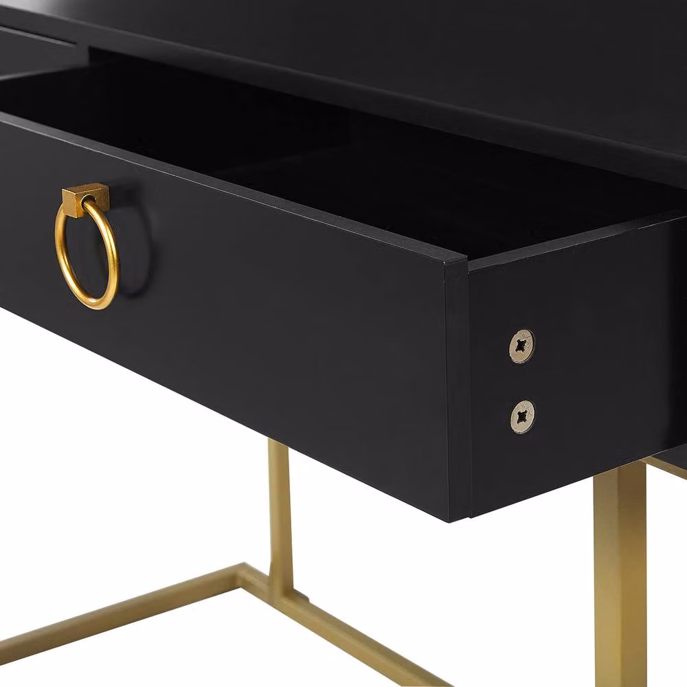 Wyld and Coco Glam Console Table with 2 Drawers, Black Matte Top and Gold Base, W: 115 cm, D: 50 cm, H: 77 cm – 4