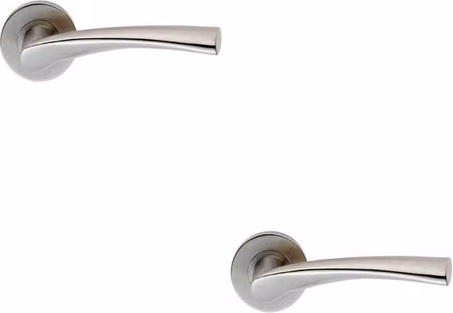Loops 2x Pair Twisted Angular Design Handles on Round Rose Concealed Fix in Brushed Silver Stainless Steel