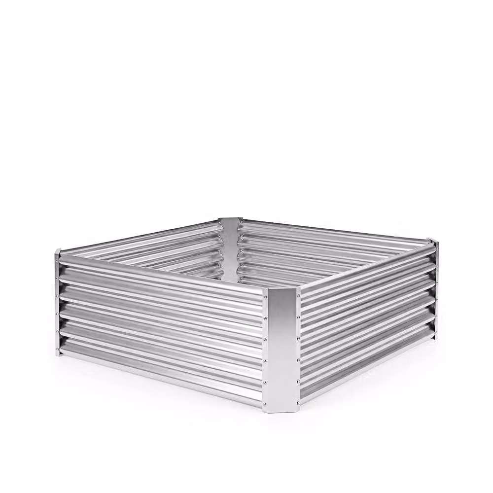 Costway Galvanised Steel Rectangular Raised Garden Bed Planter Box in Silver, W/D/H: 124 x 44.5 x 124 cm – 8