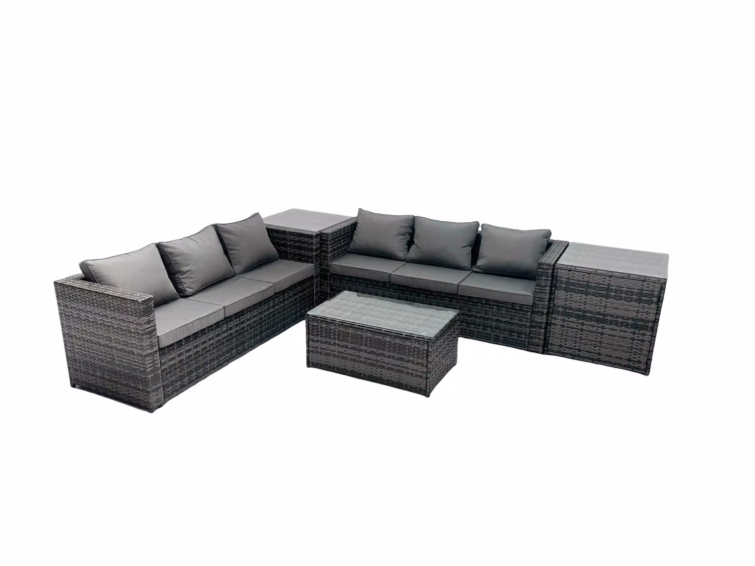 Fimous 6-Seater Patio Furniture Set in Grey with Upholstered Sofa, Coffee Table and Side Tables – 2