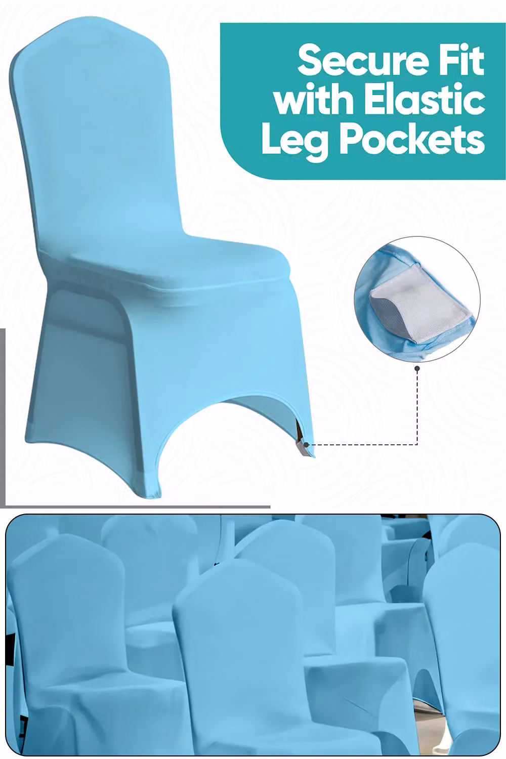 Neel Blue 10-Piece Baby Blue Spandex Arched Front Dining Chair Covers, Stretchable and Washable Slipcovers – 2