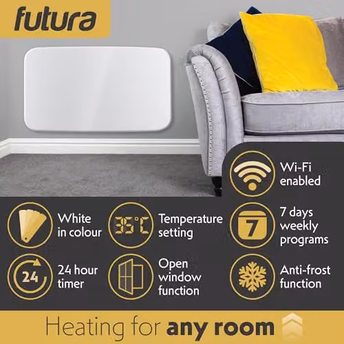 Futura 2000W WiFi Smart Electric Radiator, White Wall Mounted Designer Panel Heater with App Control – 4