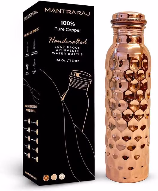 MantraRaj 1 l Pure Copper Water Bottle in Bronze, Gold and Brown