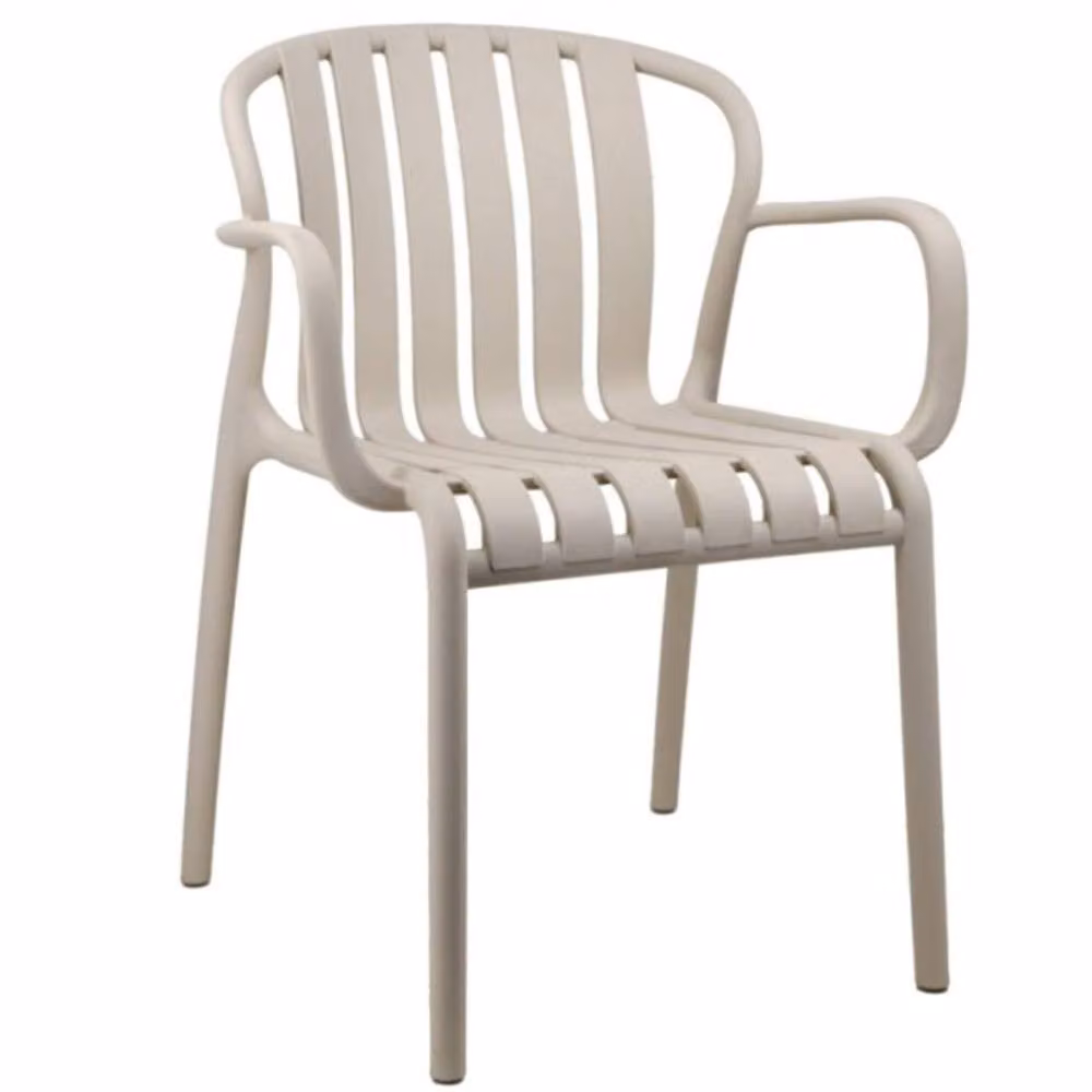 Wyld Haus Ollioules Putty Grey Slatted Outdoor Dining Chair with Armrests – 2
