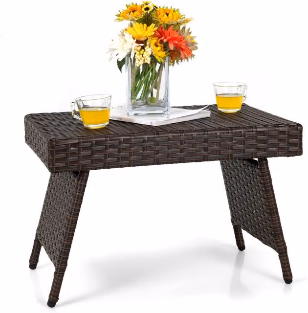 Costway Folding Wicker Patio Coffee Table in Mixed Brown