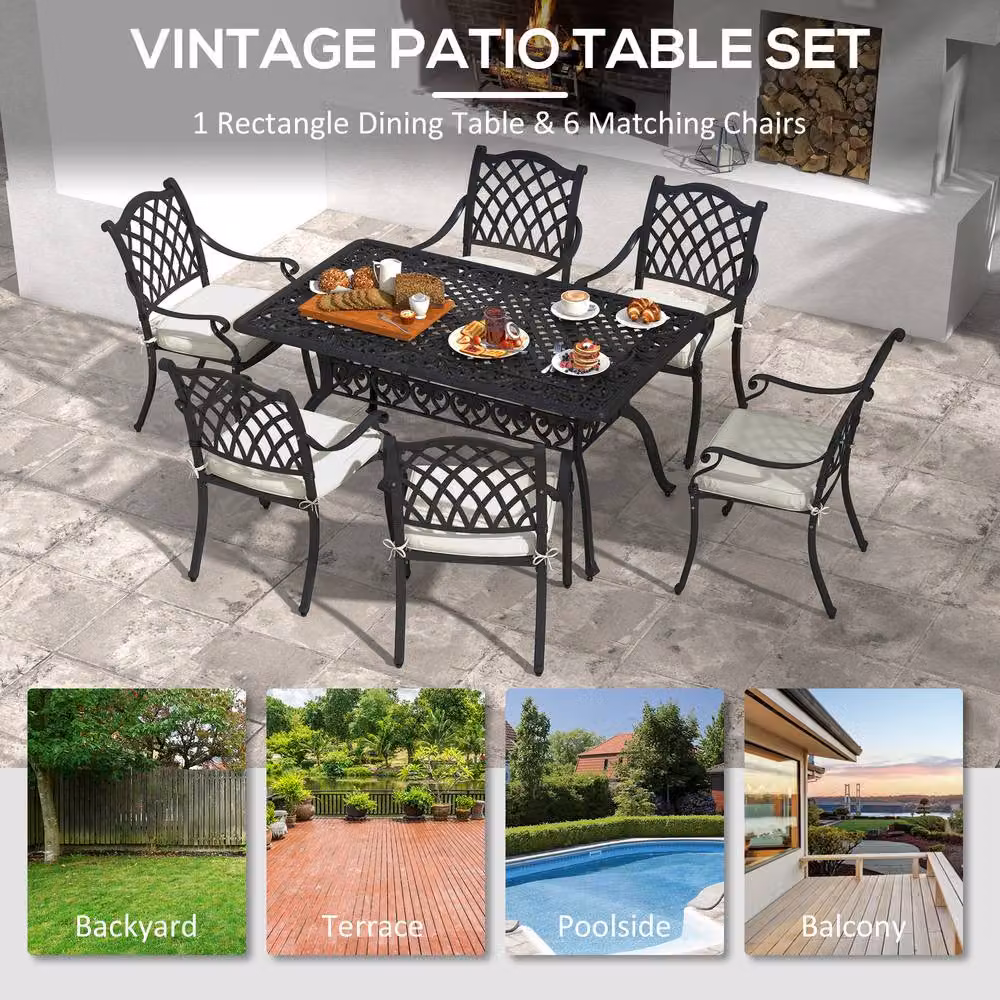 STILVORA Modern Metal Dining Set with Umbrella Hole in Matt Black – 5