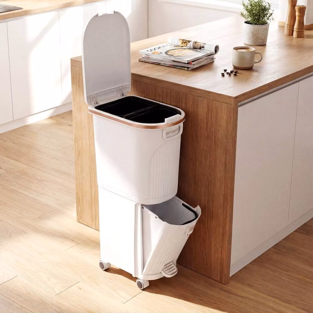 VOGREX 43L Double Sorting Pedal Trash Can with Lid, White – 5