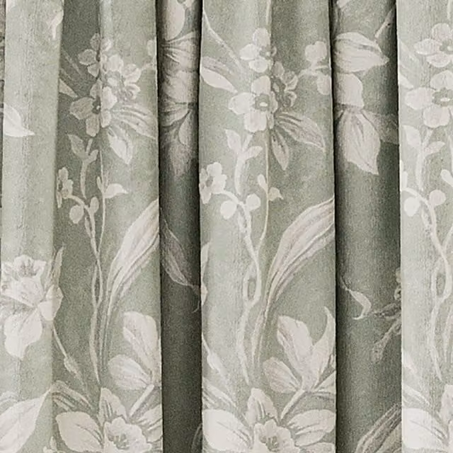 V&A Daffodil Dreams Green Floral Lined Cotton Curtains W: 167.64 cm, H: 182.88 cm