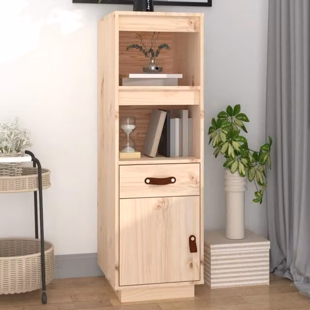 Berkfield Home Rustic Solid Wood Pine Highboard in Brown, W/D/H: 34 x 40 x 108.5 cm