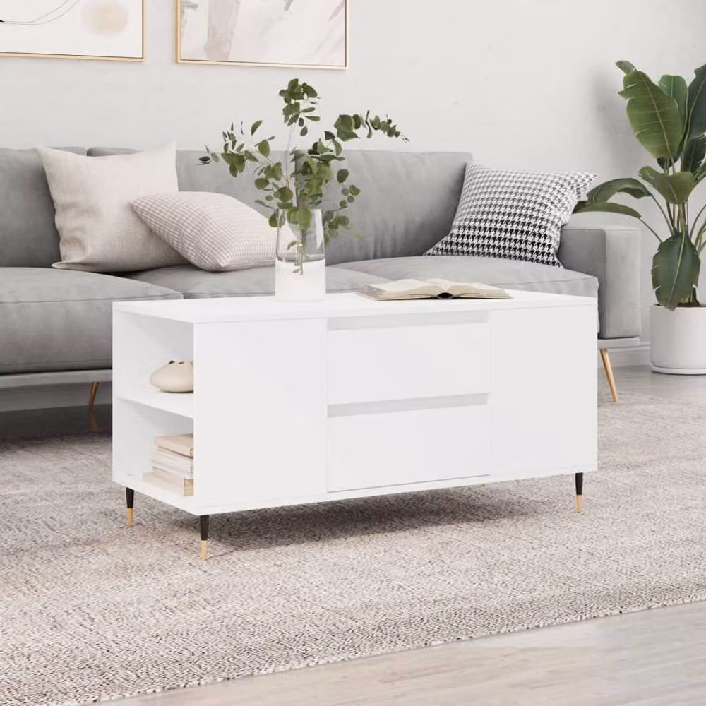 Berkfield Home Modern White Coffee Table, W: 102 cm, D: 44.5 cm, H: 50 cm – 1