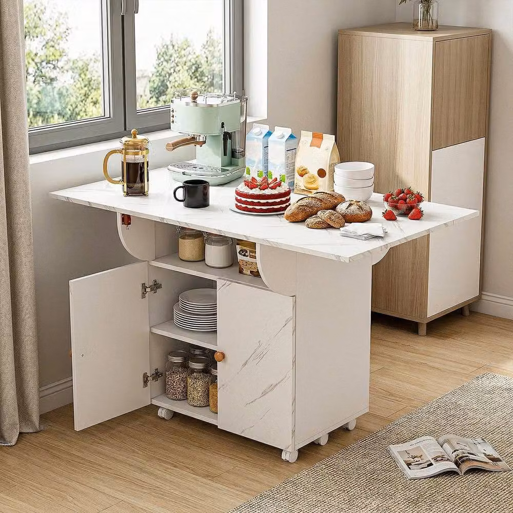 KORVIXA Extendable Kitchen Island on Wheels with Glossy White MDF Finish W/D/H: 100 x 100 x 100 cm – 2