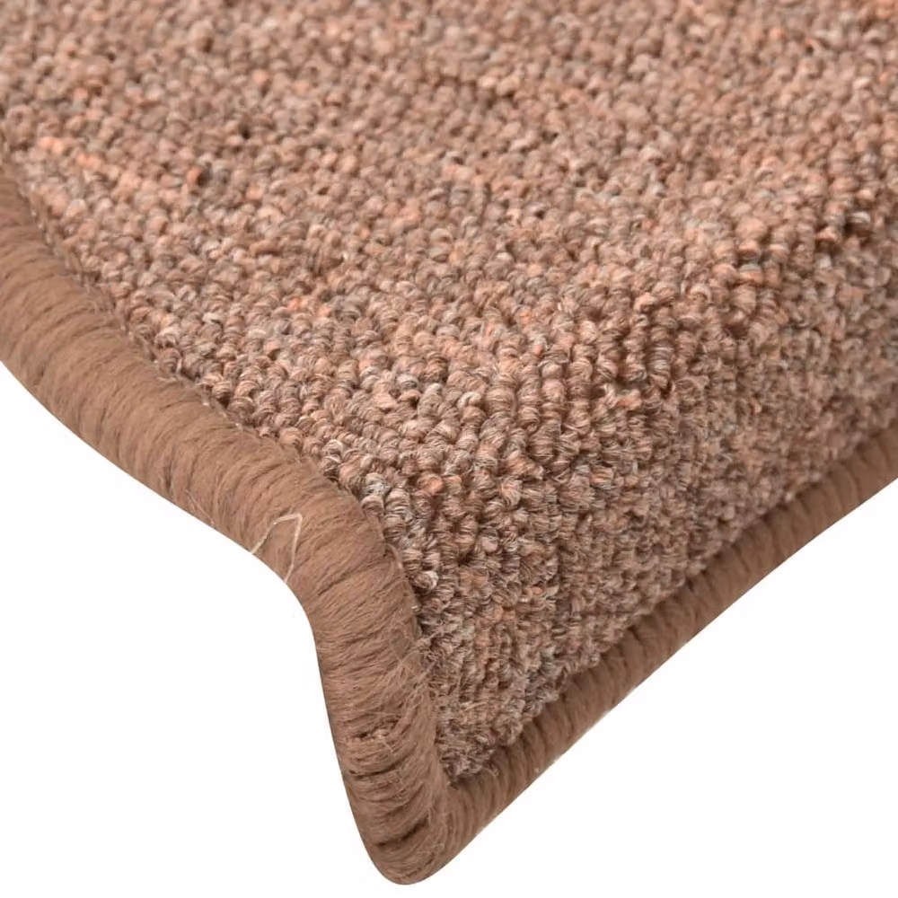 Berkfield Home Self-Adhesive Carpet Stair Treads, 15 Pieces, Brown, W: 56 cm, D: 17 cm, H: 3 cm – 4
