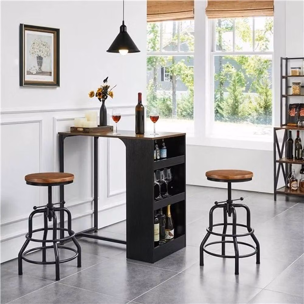 KORVIXA Rustic Brown Wood and Metal Swivel Bar Stool – 4