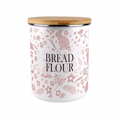 Purely Home Pink Rabbits Bread Flour Canister, 2.7 l Airtight Enamel Kitchen Storage Tin – 1