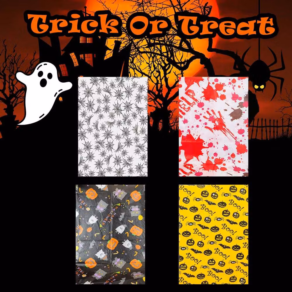 VFM e-Store Halloween Party Tablecloths, 4 Pack, Multicolour Graphic Designs – 3