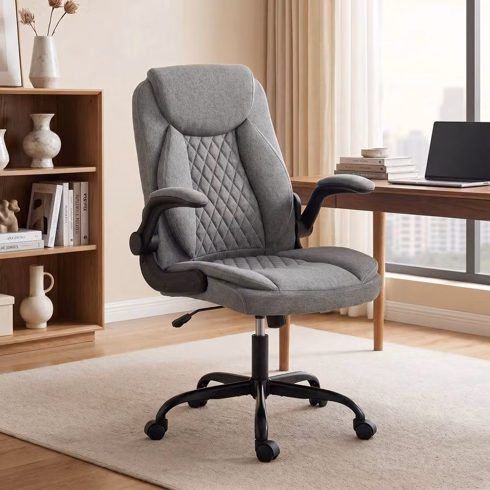 STILVORA Grey Fabric Office Chair with Flip-Up Armrests and Swivel Motion – 2
