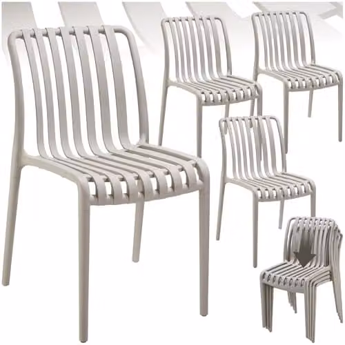 tectake Set of 4 Modern Stackable Garden Chairs in Beige Plastic for Terrace or Balcony