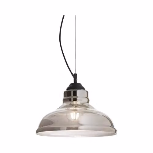 Ideal Lux Bistro Smokey Grey Glass Plate Pendant Light in Black and Grey