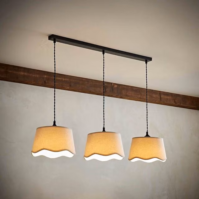 ValueLights Mabel Scallop Shade 3 Drop Bar Ceiling Light in Black and Beige