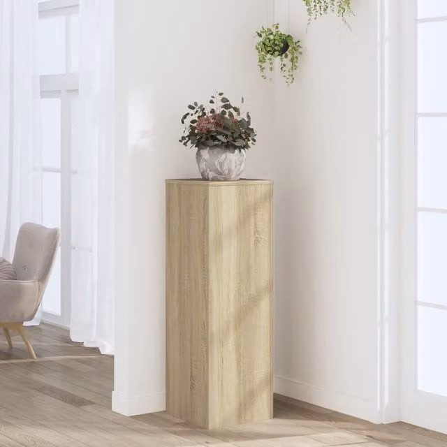 Berkfield Home Sonoma Oak Plant Stand in Brown, W/D/H: 33 x 33 x 100 cm
