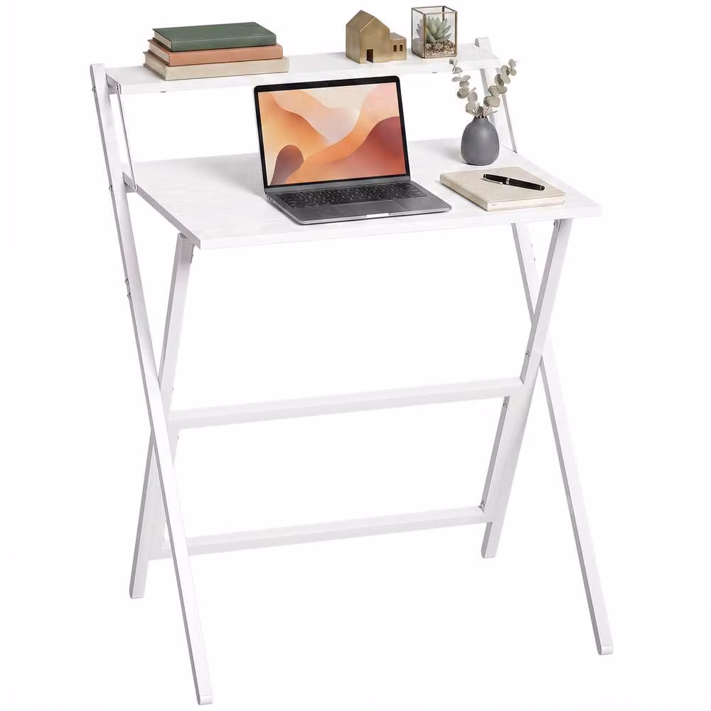 HOMCOM White Folding Computer Desk for Home Office and Bedroom – 2