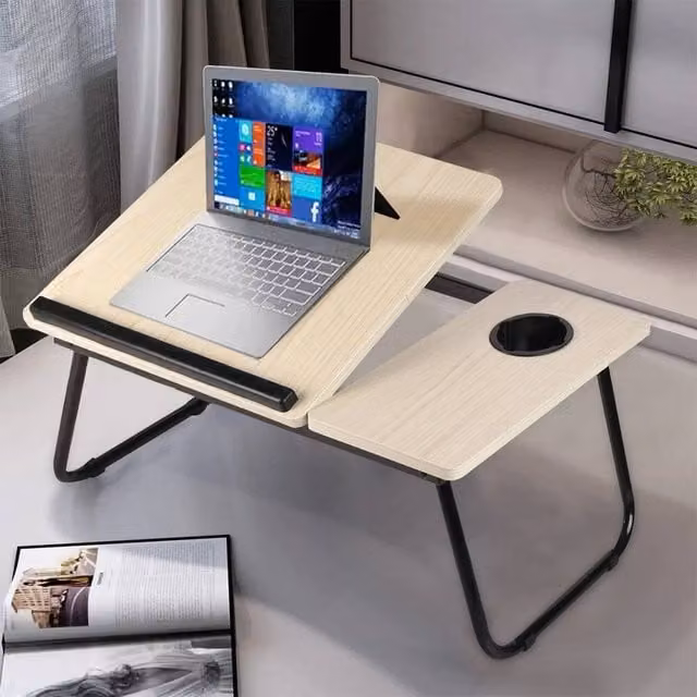 Kelvenix Folding Laptop Table in White and Beige