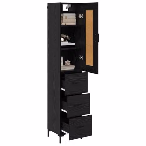 vidaXL Modern Black Highboard with Internal Drawers and Shelves, W/D/H: 34.5 x 34 x 180 cm – 1